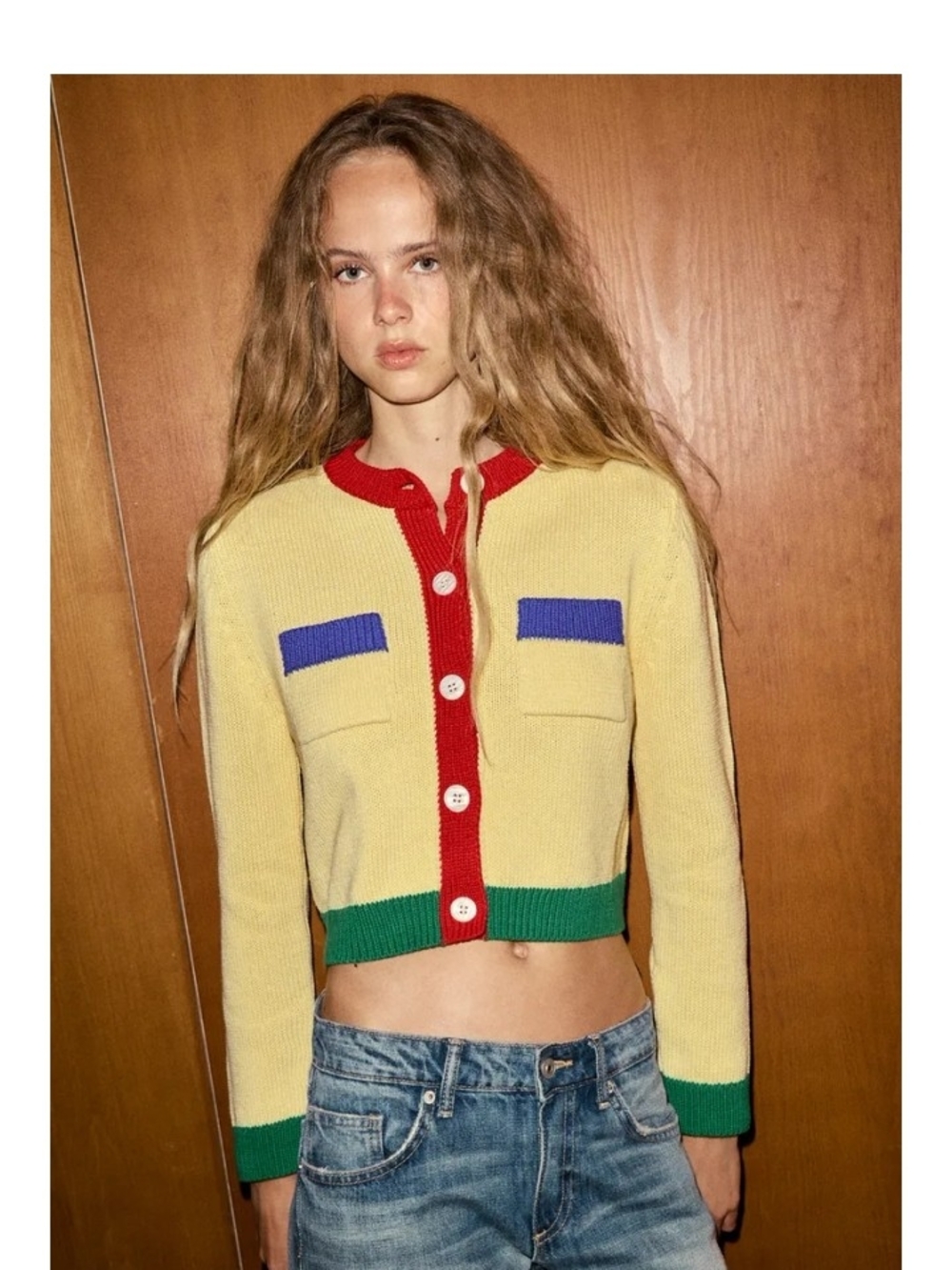 Zara Colorblock Cropped Cardigan Jacket